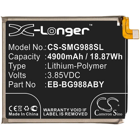 3.85V, Li-Polymer, 4900mAh, SmartPhone battery fits Samsung, Eb-bg988aby, Galaxy S20 Ultra, Galaxy S20 Ultra 5g, 18.87Wh Mobile, SmartPhone Cameron Sino Technology Limited (Smartphone)