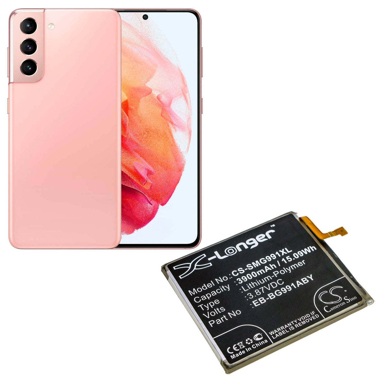 3.87V, Li-Polymer, 3900mAh, SmartPhone battery fits Samsung, Eb-bg991abu, Galaxy S21 5g, Galaxy S21 5g Uw, 15.09Wh Mobile, SmartPhone Cameron Sino Technology Limited (Smartphone)