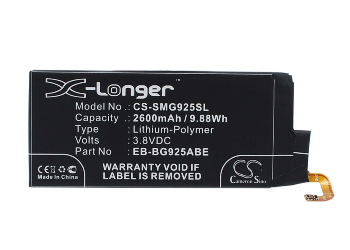 3.8V, Li-Polymer, 2600mAh, SmartPhone battery fits Samsung, Eb-bg925aba, Galaxy S6 Edge, Galaxy S6 Edge Td-lte, 9.88Wh Mobile, SmartPhone Cameron Sino Technology Limited (Smartphone)