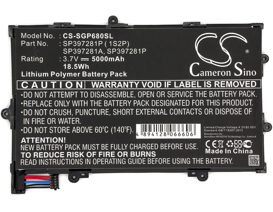 3.7V, Li-Polymer, 5000mAh, Tablet battery fits Verizon, Samsung, Sp397281a, Galaxy Tab 7.7, Gt-p6810, 18.5Wh Tablet Cameron Sino Technology Limited