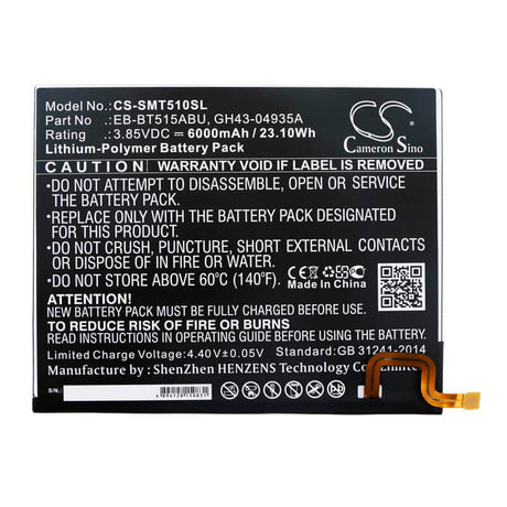 3.85V, Li-Polymer, 6000mAh, Tablet battery fits Samsung, Eb-bt515abu, Galaxy Tab A 10.1 2019, Galaxy Tab A 10.1 2019 Wifi 64, 23.10Wh Tablet Cameron Sino Technology Limited