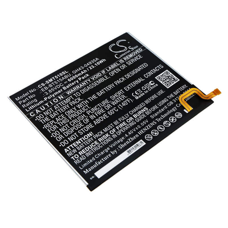 3.85V, Li-Polymer, 6000mAh, Tablet battery fits Samsung, Eb-bt515abu, Galaxy Tab A 10.1 2019, Galaxy Tab A 10.1 2019 Wifi 64, 23.10Wh Tablet Cameron Sino Technology Limited