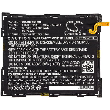 3.8V, Li-Polymer, 7300mAh, Tablet battery fits Samsung, Eb-bt595abe, Galaxy Tab A 10.5 2018, Galaxy Tab A 10.5 2018 Td-lte, 27.74Wh Tablet Cameron Sino Technology Limited