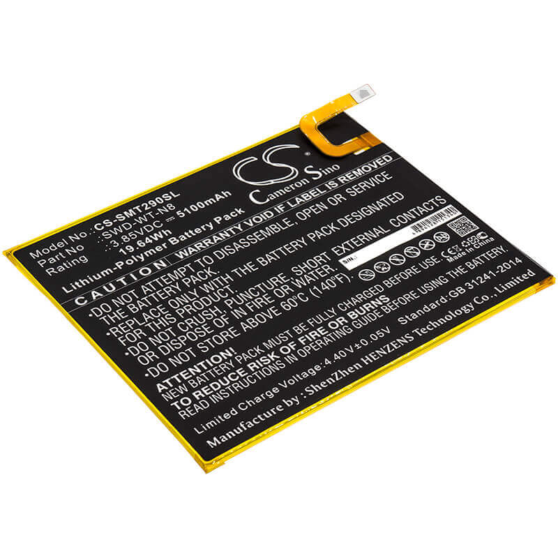 3.85V, Li-Polymer, 5100mAh, Tablet battery fits Samsung, Swd-wt-n8, Galaxy Tab A 8.0 2019, Sm-t290, 19.64Wh Tablet Cameron Sino Technology Limited