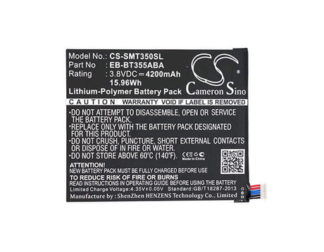 3.8V, Li-Polymer, 4200mAh, Tablet battery fits Samsung, Eb-bt355aba, Galaxy Tab A 8.0, Galaxy Tab A 8.0 Sm-t350, 15.96Wh Tablet Cameron Sino Technology Limited