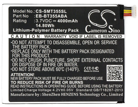 3.7V, Li-Polymer, 4000mAh, Tablet battery fits Samsung, Eb-bt355abe, Galaxy Tab A 8.0 Lte, Galaxy Tab A 8.0 Sm-t355, 14.80Wh Tablet Cameron Sino Technology Limited