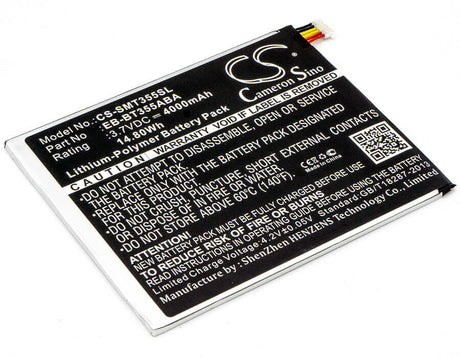 3.7V, Li-Polymer, 4000mAh, Tablet battery fits Samsung, Eb-bt355abe, Galaxy Tab A 8.0 Lte, Galaxy Tab A 8.0 Sm-t355, 14.80Wh Tablet Cameron Sino Technology Limited