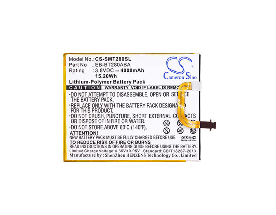 3.8V, Li-Polymer, 4000mAh, Tablet battery fits Samsung, Eb-bt280aba, Galaxy Tab A 7.0 2016 4g Lte, Galaxy Tab E 7.0 2016 4g Lte, 15.20Wh Tablet Cameron Sino Technology Limited