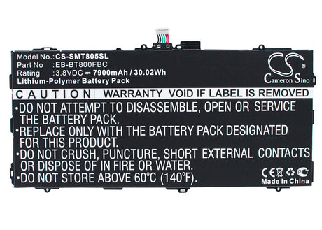 3.8V, Li-Polymer, 7900mAh, Tablet battery fits Samsung, Eb-bt800fbc, Chagall, Galaxy Tab S 10.5, 30.02Wh Tablet Cameron Sino Technology Limited