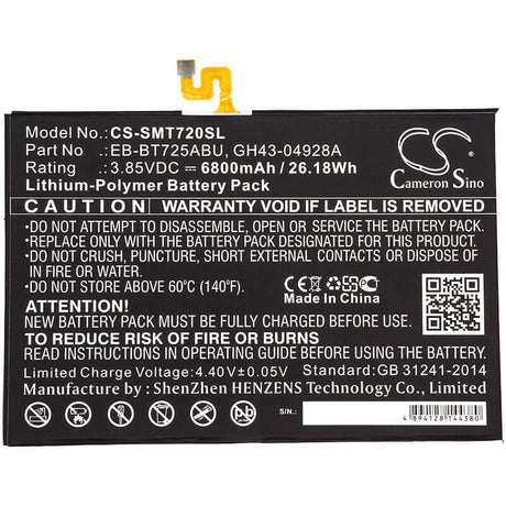 3.85V, Li-Polymer, 6800mAh, Tablet battery fits Samsung, Eb-bt725abu, Galaxy Tab S5e, Galaxy Tab S5e 10.5, 26.18Wh Tablet Cameron Sino Technology Limited