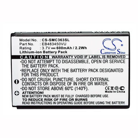 3.7V, Li-ion, 600mAh, SmartPhone battery fits Samsung, Eb483450vu, Gt-c3230, Gt-c3630, 2.22Wh Mobile, SmartPhone Cameron Sino Technology Limited (Suspended)