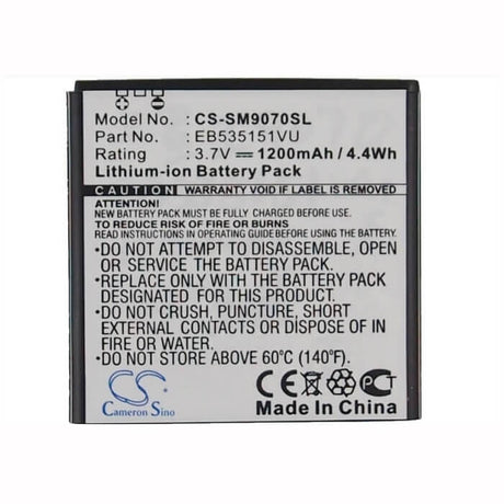 3.7V, Li-ion, 1200mAh, SmartPhone battery fits Samsung, Eb535151vu, Galaxy S Advance, Gt-b9120, 4.44Wh Mobile, SmartPhone Cameron Sino Technology Limited (Smartphone)