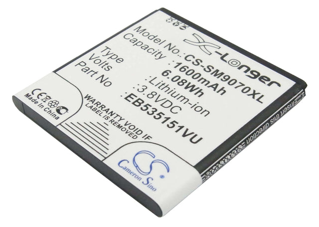 3.8V, Li-ion, 1600mAh, SmartPhone battery fits Samsung, Eb535151vu, Galaxy S Advance, Gt-b9120, 6.08Wh Mobile, SmartPhone Cameron Sino Technology Limited (Smartphone)