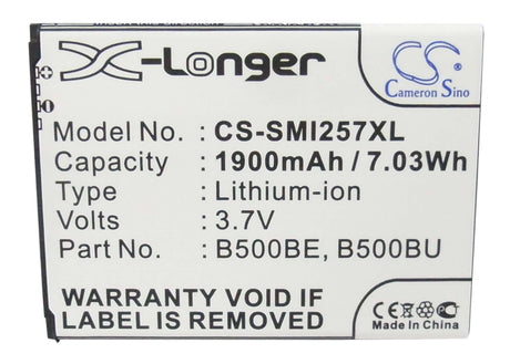 3.7V, Li-ion, 1900mAh, SmartPhone battery fits Samsung, (Black),B500ae, Galaxy S4 Mini, Galaxy S4 Mini Duos, 7.03Wh Mobile, SmartPhone Cameron Sino Technology Limited (Smartphone)