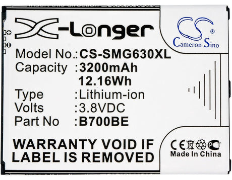 3.8V, Li-ion, 3200mAh, SmartPhone battery fits Samsung, B700bc, Galaxy Mega 6.3, Galaxy Mega 6.3 Duos, 12.16Wh Mobile, SmartPhone Cameron Sino Technology Limited (Smartphone)