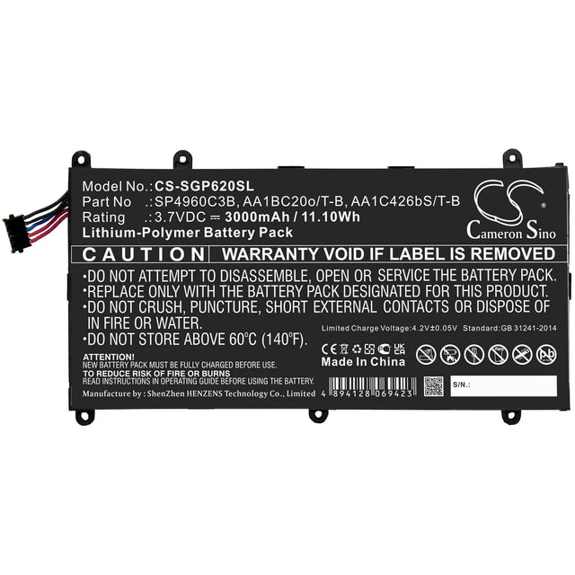 3.7V, Li-Polymer, 3000mAh, Tablet battery fits Samsung, Aa1bc20o/t-b, Galaxy Tab 7.0, Galaxy Tab 7.0 Plus, 11.10Wh Tablet Cameron Sino Technology Limited