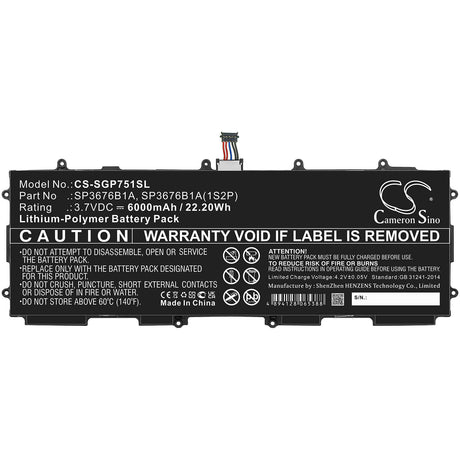3.7V, Li-Polymer, 6000mAh, Tablet battery fits Samsung, Gh43-03562b, Galaxy Note 10.1 Lte, Galaxy Tab 2 10.1, 22.20Wh Tablet Cameron Sino Technology Limited