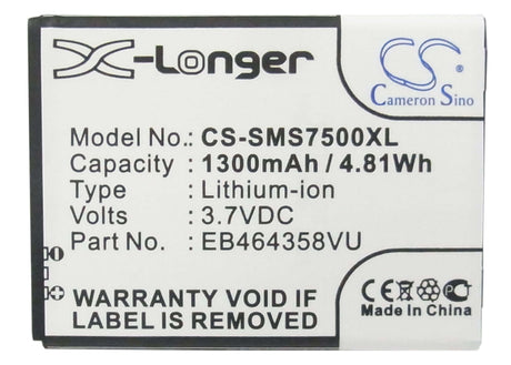 3.7V, Li-ion, 1300mAh, SmartPhone battery fits Samsung, Eb464358vu, Galaxy Appeal, Sgh-i827, 4.81Wh Mobile, SmartPhone Cameron Sino Technology Limited (Suspended)