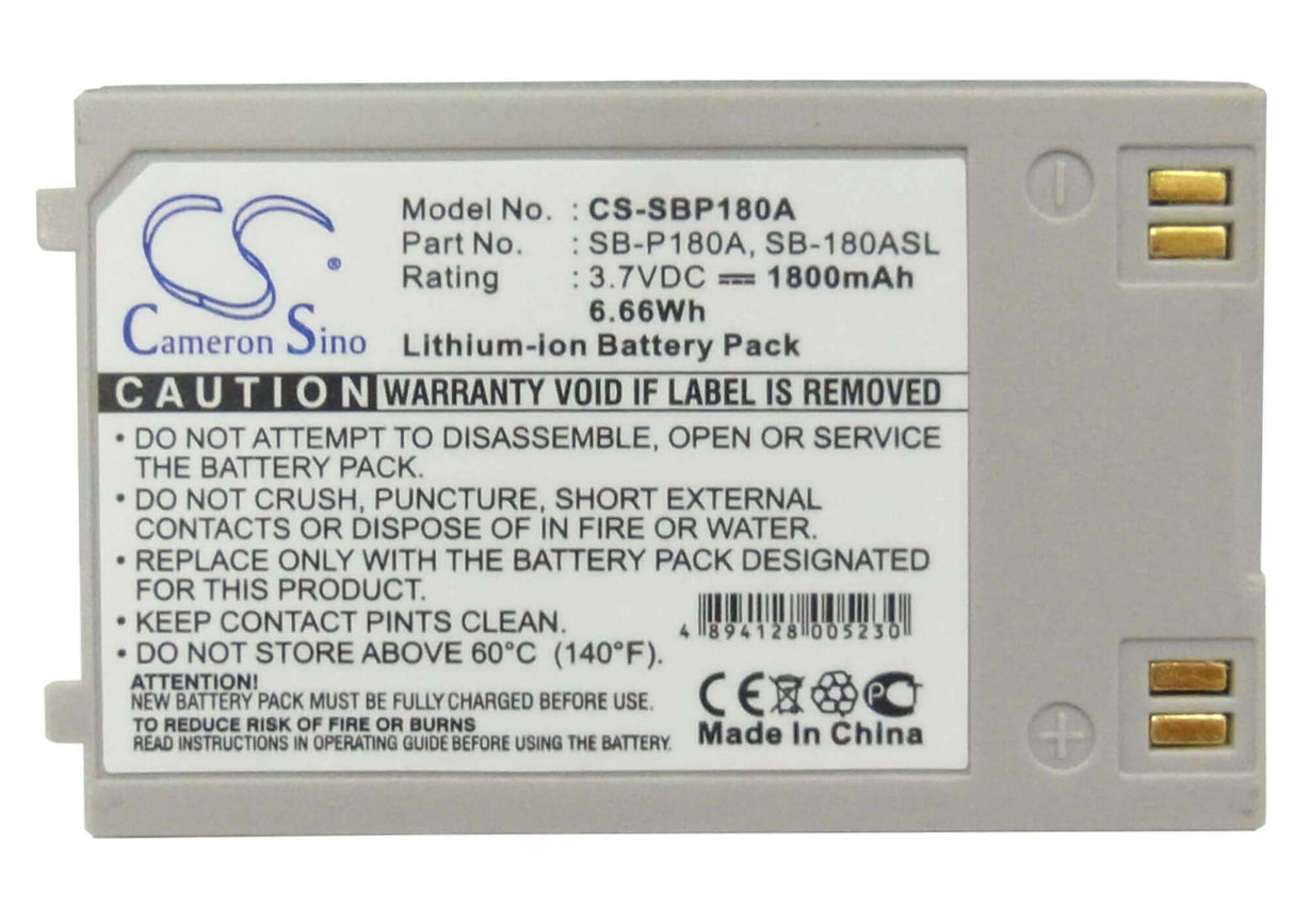 3.7V, Li-ion, 1800mAh, Camera battery fits Samsung, Sb-180asl, Sc-mm10, Sc-mm10bl, 6.66Wh Camera Cameron Sino Technology Limited (Camera)