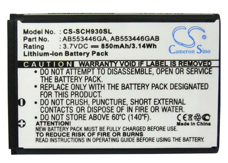 3.7V, Li-ion, 850mAh, SmartPhone battery fits Samsung, Ab553446ga, Sch-a645, Sch-a870, 3.15Wh Mobile, SmartPhone Cameron Sino Technology Limited (Smartphone)
