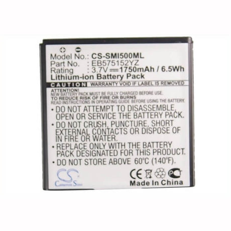 3.7V, Li-ion, 1750mAh, SmartPhone battery fits Verizon, Samsung, Eb575152yz, Sch-i500s, 6.48Wh Mobile, SmartPhone Cameron Sino Technology Limited (Smartphone)