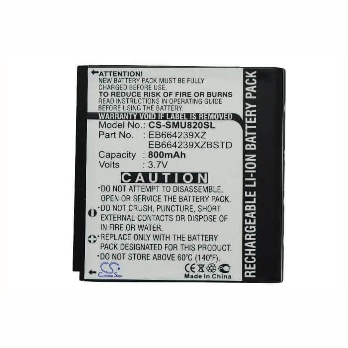 3.7V, Li-ion, 800mAh, SmartPhone battery fits Samsung, Eb664239xz, Reality U820, Sch-u820, 2.96Wh Mobile, SmartPhone Cameron Sino Technology Limited (Suspended)