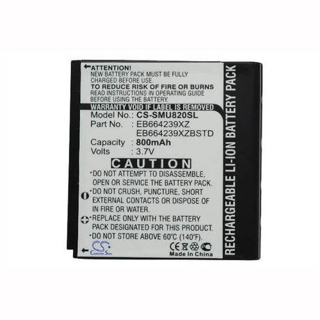 3.7V, Li-ion, 800mAh, SmartPhone battery fits Samsung, Eb664239xz, Reality U820, Sch-u820, 2.96Wh Mobile, SmartPhone Cameron Sino Technology Limited (Suspended)
