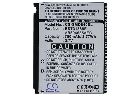 3.7V, Li-ion, 750mAh, SmartPhone battery fits Samsung, Ab394635aec/std, M359, Sgh-d840, 2.78Wh Mobile, SmartPhone Cameron Sino Technology Limited (Smartphone)