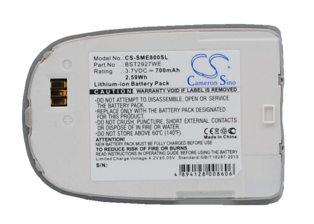 3.7V, Li-ion, 700mAh, SmartPhone battery fits Samsung, Bst2927se, Sgh-e800, Sgh-e808, 2.59Wh Mobile, SmartPhone Cameron Sino Technology Limited (Suspended)