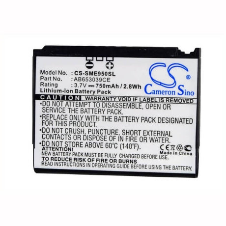 3.7V, Li-ion, 750mAh, SmartPhone battery fits Samsung, Ab653039ce, Gt-m6710 Beat Disc, Gt-s3310, 2.78Wh Mobile, SmartPhone Cameron Sino Technology Limited (Suspended)