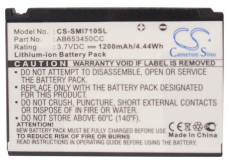 3.7V, Li-ion, 1200mAh, SmartPhone battery fits Samsung, Ab653450cc, Sgh-i710, Sgh-i718, 4.44Wh Mobile, SmartPhone Cameron Sino Technology Limited (Smartphone)