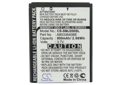 3.7V, Li-ion, 800mAh, SmartPhone battery fits Samsung, Ab533640be, Sgh-j200, 2.96Wh Mobile, SmartPhone Cameron Sino Technology Limited (Smartphone)
