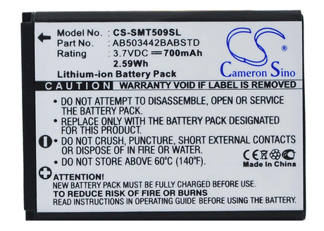 3.7V, Li-ion, 700mAh, SmartPhone battery fits Samsung, Ab503442ba, Sgh-t509, Sgh-t509s, 2.59Wh Mobile, SmartPhone Cameron Sino Technology Limited (Suspended)
