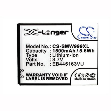 3.7V, Li-ion, 1500mAh, SmartPhone battery fits Samsung, Eb445163vu, Gt-s7530, Gt-s7530e, 5.55Wh Mobile, SmartPhone Cameron Sino Technology Limited (Smartphone)