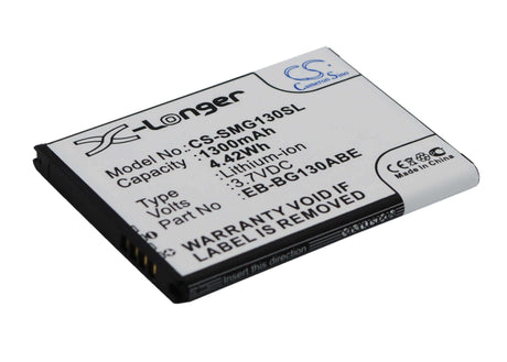 3.7V, Li-ion, 1300mAh, SmartPhone battery fits Samsung, Eb-bg130abe, Galaxy Star 2 Duos, Galaxy Young 2, 4.81Wh Mobile, SmartPhone Cameron Sino Technology Limited (Smartphone)