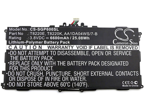 3.8V, Li-Polymer, 6600mAh, Tablet battery fits Samsung, Aa1da04ws/7-b, Galaxy Note 10.1, Galaxy Note 10.1 2014, 25.08Wh Tablet Cameron Sino Technology Limited