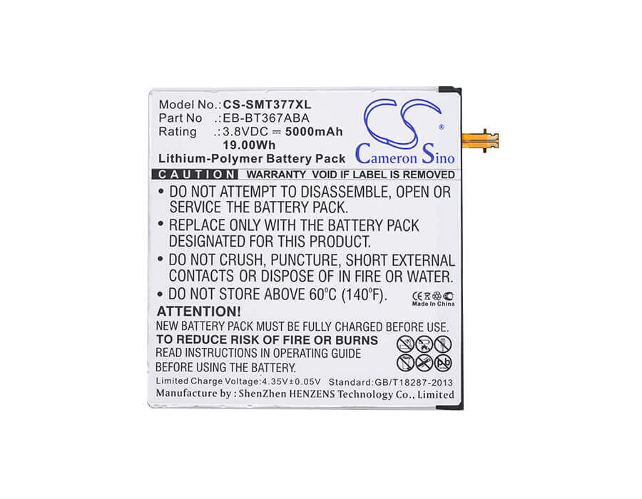 3.8V, Li-Polymer, 5000mAh, Tablet battery fits Samsung, Eb-bt367aba, Galaxy Tab 5, Galaxy Tab A 8.0 2017, 19.00Wh Tablet Cameron Sino Technology Limited
