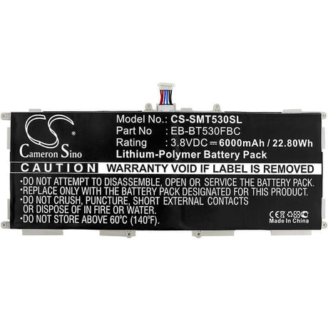 3.8V, Li-Polymer, 6000mAh, Tablet battery fits Samsung, Eb-bt530fbc, Galaxy Tab 4 Education, Galaxy Tab4 10.1, 22.80Wh Tablet Cameron Sino Technology Limited