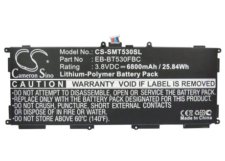 3.8V, Li-Polymer, 6000mAh, Tablet battery fits Samsung, Eb-bt530fbc, Galaxy Tab 4 Education, Galaxy Tab4 10.1, 22.80Wh Tablet Cameron Sino Technology Limited