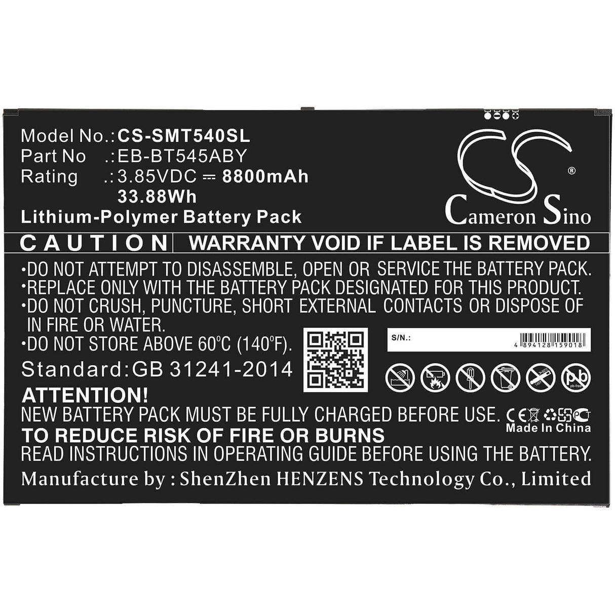 Tablet Battery For Samsung, Sm-t540, Sm-t545, Sm-t547 3.85v, 8800mah - 33.88wh Tablet Cameron Sino Technology Limited