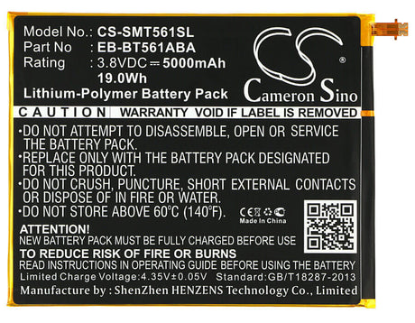 3.8V, Li-Polymer, 5000mAh, Tablet battery fits Samsung, Eb-bt561aba, Galaxy Tab E Nook Edition 9.6, Sm-t560, 19.00Wh Tablet Cameron Sino Technology Limited