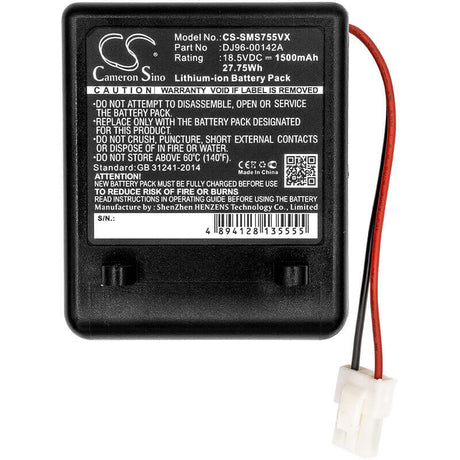18.5V, Li-ion, 1500mAh, Vacuum battery fits Samsung, Ss7550, Ss7550m, Ss7555, 27.75Wh Vacuum Cameron Sino Technology Limited