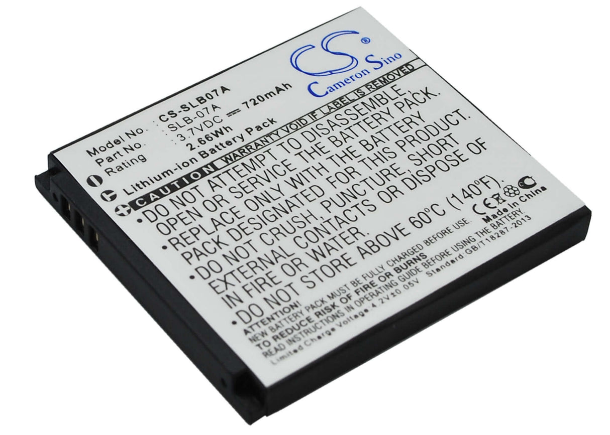 3.7V, Li-ion, 720mAh, Camera battery fits Samsung, Slb-07a, St50, St500, 2.664Wh Camera Cameron Sino Technology Limited (Camera)