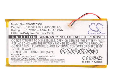 3.7V, Li-Polymer, 850mAh, Media Player battery fits Samsung, 6j0601410, Sec-yp5z, Yp-z5a, 3.15Wh Media Player Cameron Sino Technology Limited (Suspended)