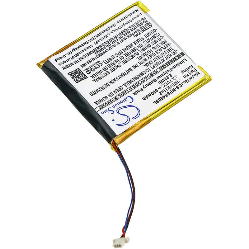 3.7V, Li-Polymer, 600mAh, Media Player battery fits Sandisk, 805193192, Sansa Smdx10r-8192k-p70, Sansa View, 2.22Wh Media Player Cameron Sino Technology Limited