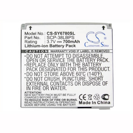 3.7V, Li-ion, 700mAh, SmartPhone battery fits Boostmobile, Scp-38lbps, 6780, Innuendo, 2.59Wh Mobile, SmartPhone Cameron Sino Technology Limited (Suspended)