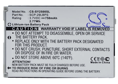 3.7V, Li-ion, 750mAh, SmartPhone battery fits Sanyo, Scp-29lbps, S1, Scp-2500, 2.78Wh Mobile, SmartPhone Cameron Sino Technology Limited (Suspended)