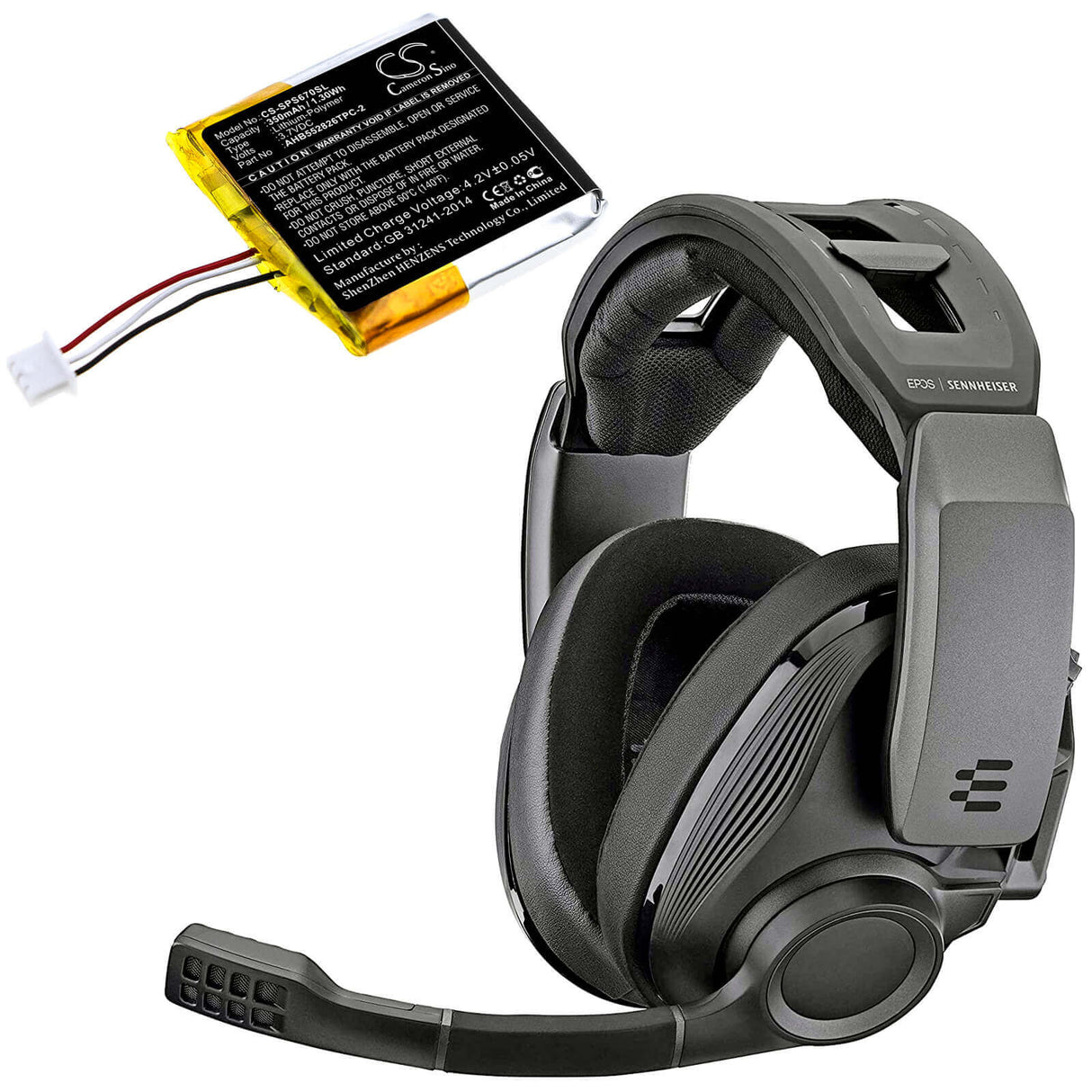 3.7V, Li-Polymer, 350mAh, Headset battery fits Sennheiser, Ahb552826tpc-2, Gsp 350, Gsp 500, 1.3Wh Wireless Headset Cameron Sino Technology Limited