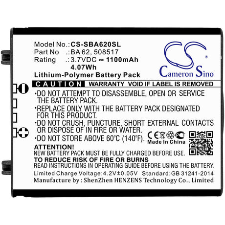 3.7V, Li-Polymer, 1100mAh, Headset battery fits Sennheiser, 508517, L 6000, Lm 6062, 4.07Wh Wireless Headset Cameron Sino Technology Limited
