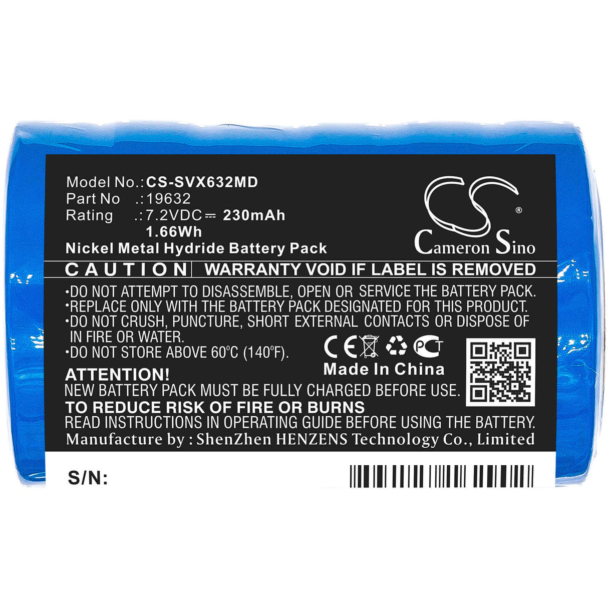 7.2V, Ni-MH, 230mAh, Medical battery fits Servox, 19632, 14266, 19632, 1.66Wh Medical Cameron Sino Technology Limited (Medical)